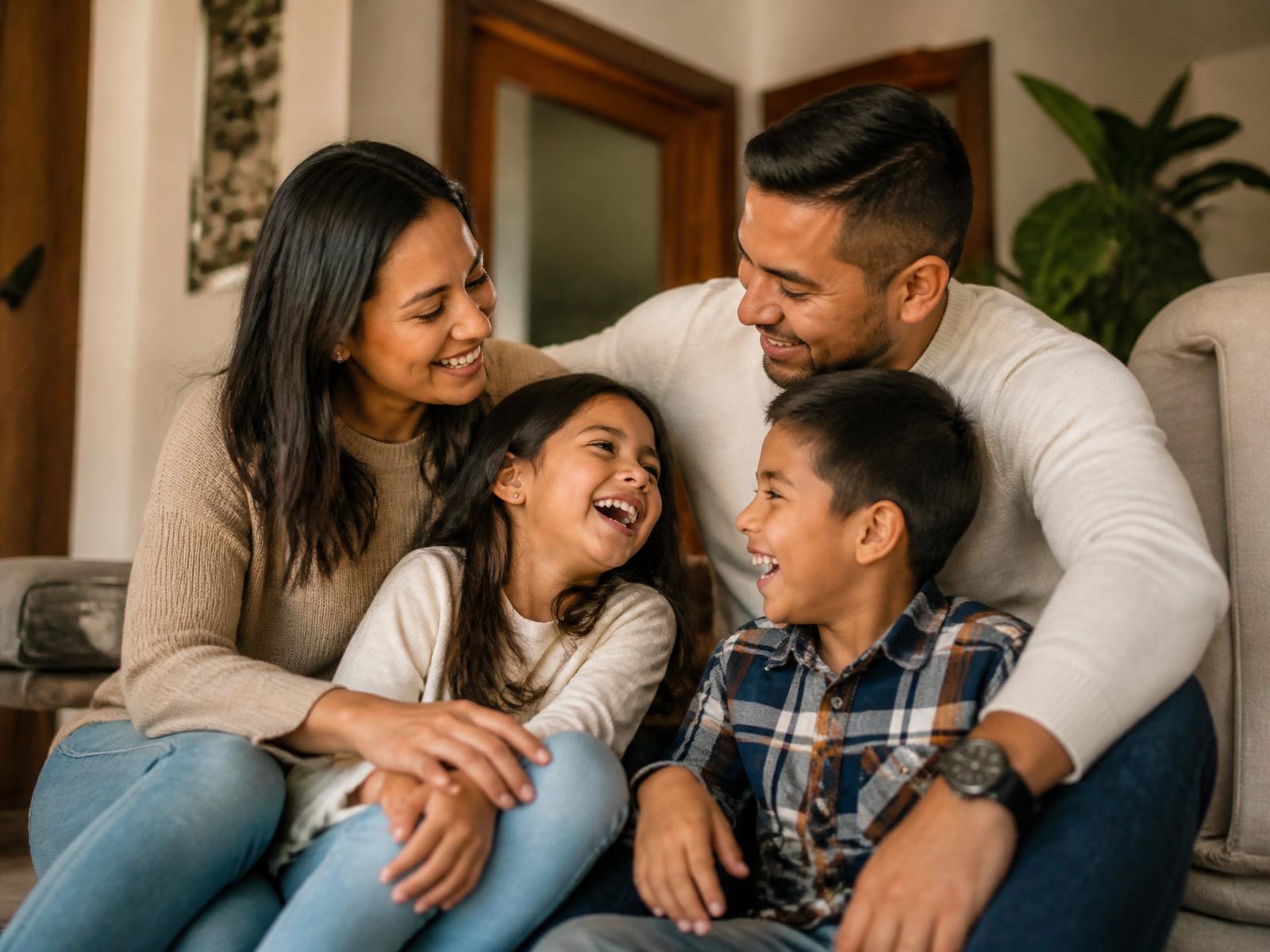 Familia disfrutando de un momento cálido y protegido en su hogar