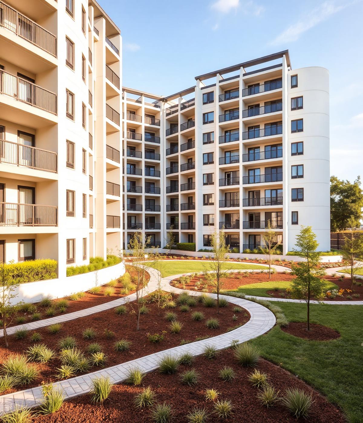 Edificio residencial moderno con áreas comunes